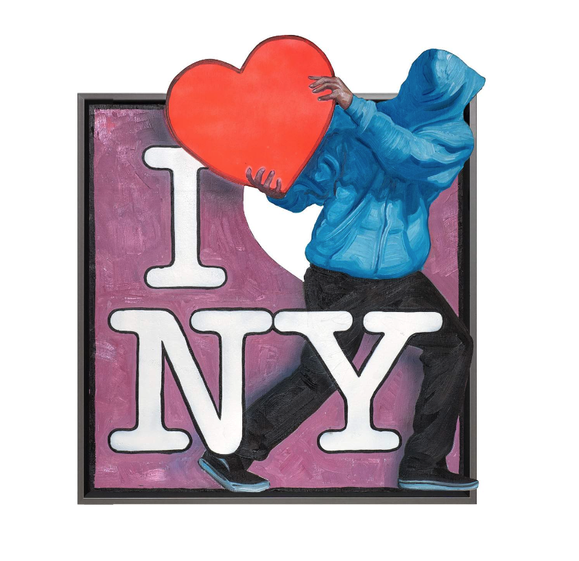 Hijack – I Love Struck Het kunstwerk I Love Struck van Hijack is een ode aan liefde en vrijheid. Het toont een figuur in blauwe hoodie die een rood hart vasthoudt boven de iconische letters I ❤ NY. Door de krachtige compositie krijgt het werk een direct en eigentijds karakter. Het combineert pop art, street art en emotionele symboliek in één opvallend beeld. Het hart staat symbool voor verbinding en menselijkheid. Terwijl de hoodie-figuur anoniem blijft, kan iedereen zich ermee identificeren. Bovendien benadrukt het contrast tussen de felle kleuren en de minimalistische achtergrond de kracht van de boodschap. Juist daarom trekt dit werk onmiddellijk de aandacht. Hijack staat bekend om zijn frisse benadering van street art. Met een mix van realisme en speelsheid weet hij emoties te vangen en maatschappelijke thema’s zichtbaar te maken. I Love Struck gaat verder dan een simpel symbool. Het verbindt liefde met een stadscultuur die wereldwijd wordt herkend. Het kunstwerk is speels, maar ook confronterend. Daardoor nodigt het uit om langer te kijken en steeds nieuwe details te ontdekken.