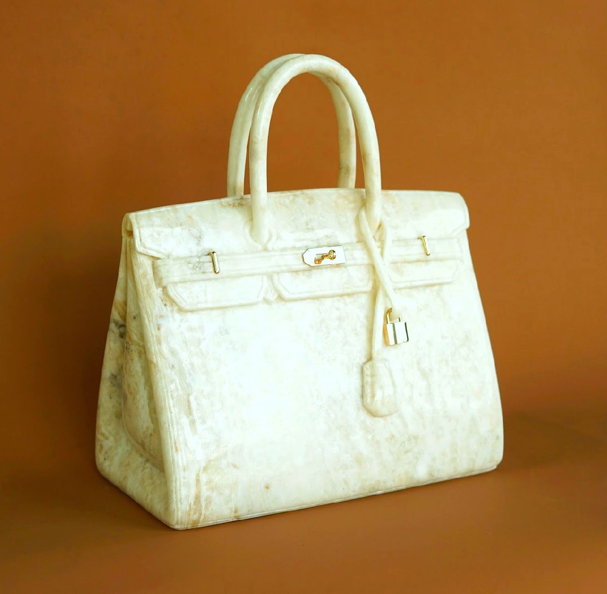 Birkin Marble,  2025,  van Roy Van Der Laars - luxe marmeren handtas sculptuur Birkin Marble van Roy van der Laars is een exclusieve sculptuur die luxe en kunst naadloos combineert. Het werk stelt de iconische Birkin-handtas voor, volledig vervaardigd uit hoogwaardig wit Carrara-marmer. Hierdoor krijgt het mode-icoon een tijdloze, monumentale uitstraling. Van der Laars staat bekend om zijn oog voor detail en gebruik van luxe materialen, en dat is in dit kunstobject duidelijk zichtbaar. Het stuk belichaamt zowel elegantie als kracht, waarbij de strakke lijnen en verfijnde afwerking een modern statement vormen. Birkin Marble is daarmee een ultiem verzamelobject voor liefhebbers van hedendaagse kunst en exclusief design.