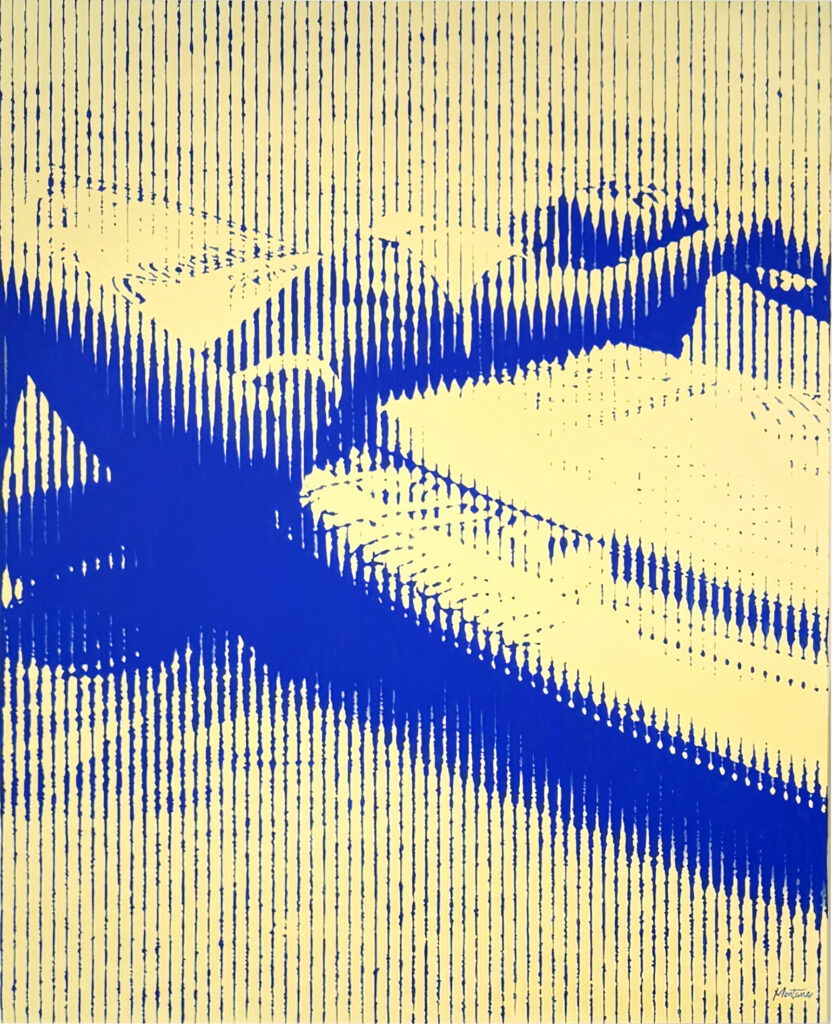 Naish – Montana Ontdek Naish, een krachtig en dynamisch kunstwerk van de Belgische kunstenares Montana. Dit werk belichaamt vrijheid, beweging en zomerse energie in haar kenmerkende grafische stijl. Vanaf de eerste blik voel je het ritme van het moment – de rust van de zee en de spanning van snelheid samengebracht in één beeld. Naish toont een gestileerde figuur die zich ontspant op een surfplank. De contrasterende kleuren van diep kobaltblauw en zacht zandgeel brengen het doek tot leven. Het lijnenspel creëert een gevoel van golfslag, wind en licht, alsof het beeld voortdurend beweegt. Daardoor wekt Montana een sfeer van vrijheid en spontaniteit op die de toeschouwer onmiddellijk meeneemt naar zomerse dagen vol zon en water. Montana werkt met ritme, herhaling en contrast om spanning en rust in balans te brengen. Elke lijn heeft een doel; elke kleur versterkt het gevoel van diepte en beweging. Naish nodigt uit om te kijken, te ademen en even mee te drijven op de golven van het moment. Ervaar hoe Montana met minimale middelen een maximaal effect bereikt. Haar precieze compositie vertaalt energie in stilte, waardoor het werk tegelijk levendig en meditatief aanvoelt. Kortom, Naish is een ode aan vrijheid, natuur en de kracht van eenvoud – een werk dat blijft nazinderen.